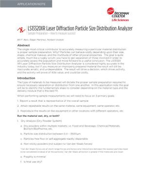 LS13320XR Laser Diffraction Particle Size Distribution Analyzer Sample Preparation – How to Measure Success!