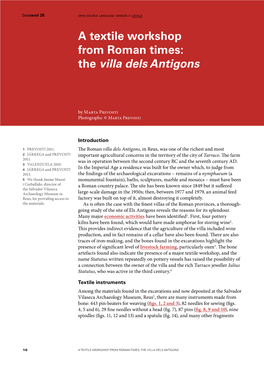 A Textile Workshop from Roman Times: the Villa Dels Antigons