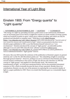 International Year of Light Blog Einstein 1905