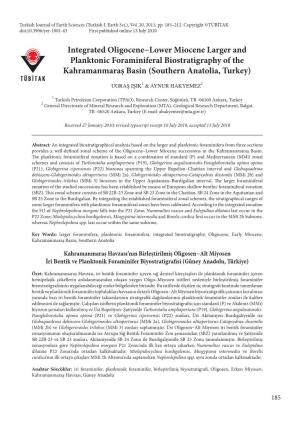 Integrated Oligocene−Lower Miocene Larger and Planktonic Foraminiferal Biostratigraphy of the Kahramanmaraş Basin (Southern Anatolia, Turkey)