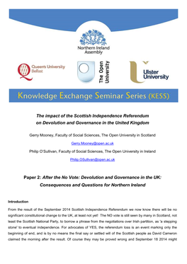 The Impact of the Scottish Independence Referendum on Devolution and Governance in the United Kingdom