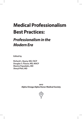 Medical Professionalism Best Practices: Professionalism in the Modern Era