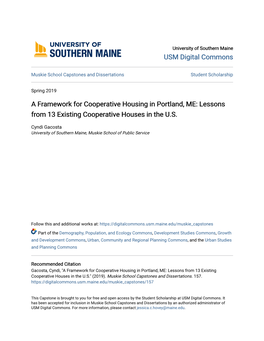 A Framework for Cooperative Housing in Portland, ME: Lessons from 13 Existing Cooperative Houses in the U.S