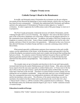 Chapter Twenty-Seven Catholic Europe's Road to the Renaissance