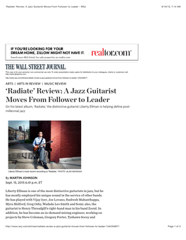 'Radiate' Review: a Jazz Guitarist Moves from Follower to Leader