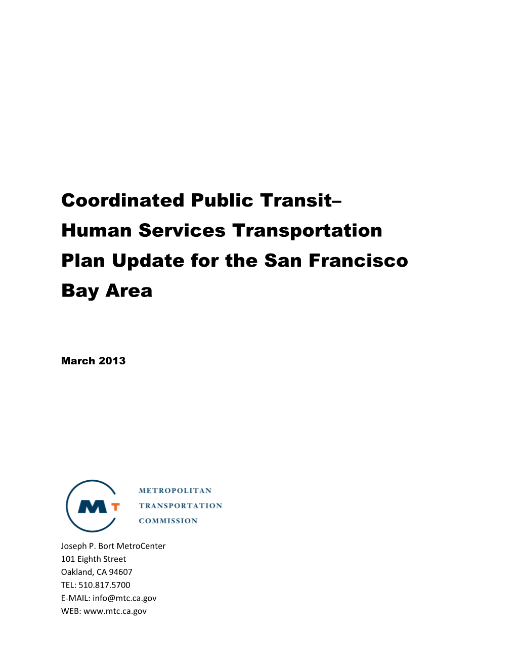 Human Services Transportation Plan Update for the San Francisco Bay Area