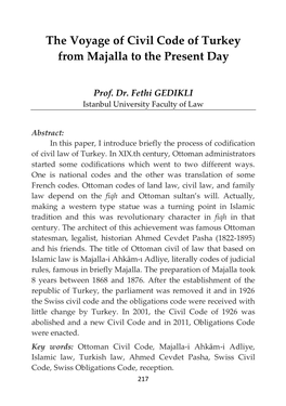 The Voyage of Civil Code of Turkey from Majalla to the Present Day