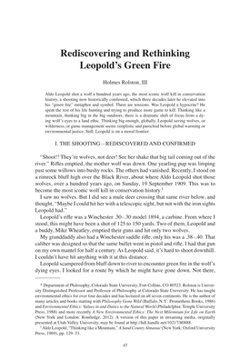 Rediscovering and Rethinking Leopold's Green Fire