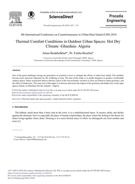 Thermal Comfort Conditions in Outdoor Urban Spaces: Hot Dry Climate -Ghardaia- Algeria