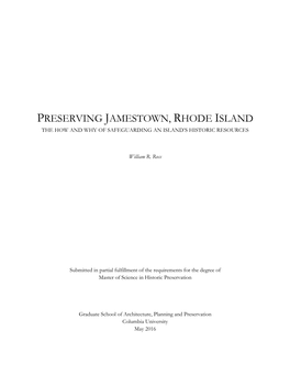 Preserving Jamestown, Rhode Island the How and Why of Safeguarding an Island’S Historic Resources
