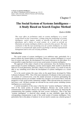 The Social System of Systems Intelligence – a Study Based on Search Engine Method