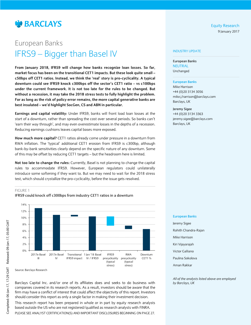 European Banks: IFRS9 – Bigger Than Basel IV