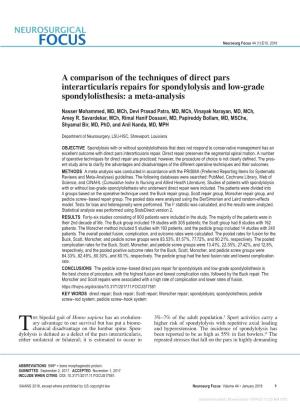 A Comparison of the Techniques of Direct Pars Interarticularis Repairs for Spondylolysis and Low-Grade Spondylolisthesis: a Meta-Analysis