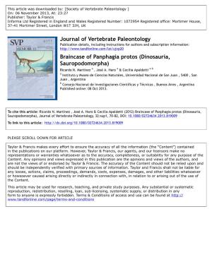 Journal of Vertebrate Paleontology Braincase Of