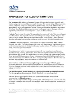 Management of Allergy Symptoms