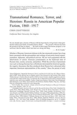 Transnational Romance, Terror, and Heroism: Russia in American Popular Fiction, 1860–1917