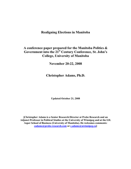 Realigning Elections in Manitoba