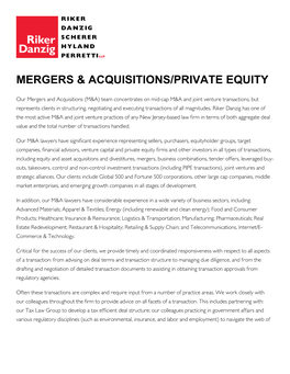 Mergers & Acquisitions/Private Equity