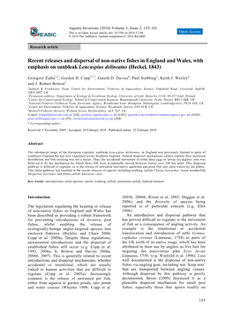 Recent Releases and Dispersal of Non-Native Fishes in England and Wales, with Emphasis on Sunbleak Leucaspius Delineatus (Heckel, 1843)