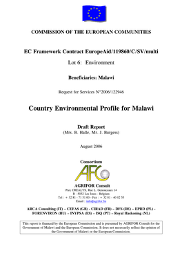 Country Environmental Profile for Malawi