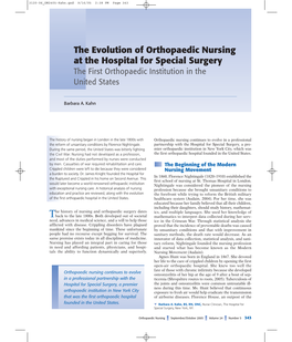 The Evolution of Orthopaedic Nursing at the Hospital for Special Surgery the First Orthopaedic Institution in the United States