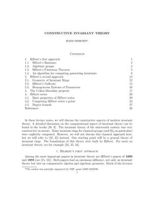 CONSTRUCTIVE INVARIANT THEORY Contents 1. Hilbert's First