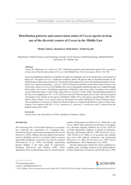 Distribution Patterns and Conservation Status of Crocus Species in Iran, One of the Diversity Centers of Crocus in the Middle East