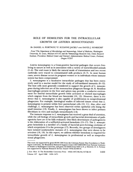 Role of Hemolysin for the Intracellular Growth of Listeria Monocytogenes