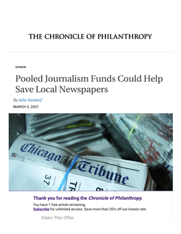 Pooled Journalism Funds Could Help Save Local Newspapers by Julie Sandorf MARCH 3, 2021