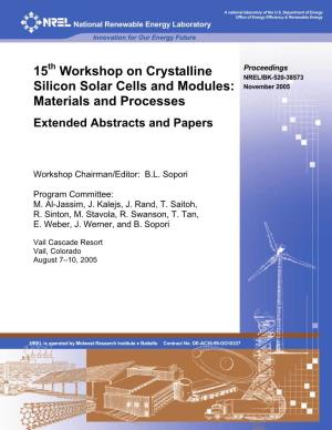 15Th Workshop on Crystalline Silicon Solar Cells and Modules: Materials and Processes