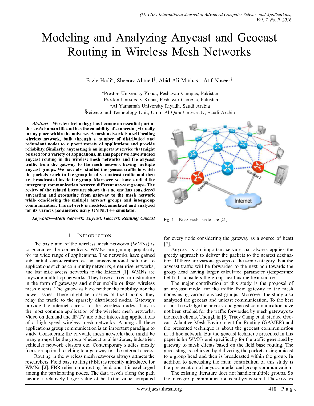 Modeling and Analyzing Anycast and Geocast Routing in Wireless Mesh Networks