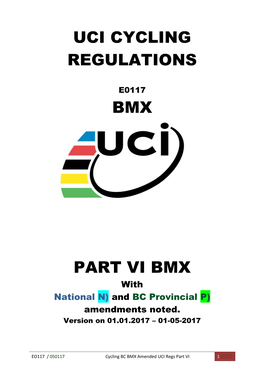 Uci Cycling Regulations Bmx Part Vi