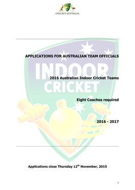 APPLICATIONS for AUSTRALIAN TEAM OFFICIALS 2016 Australian