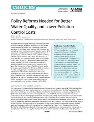 Policy Reforms Needed for Better Water Quality and Lower Pollution