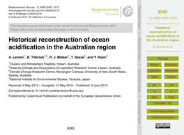 Historical Reconstruction of Ocean Acidification in the Australian