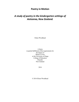 Poetry in Motion a Study of Poetry in The