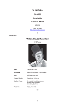 W C FIELDS QUOTES William Claude Dukenfield