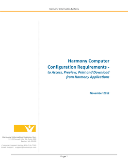 Harmony Computer Configuration Requirements