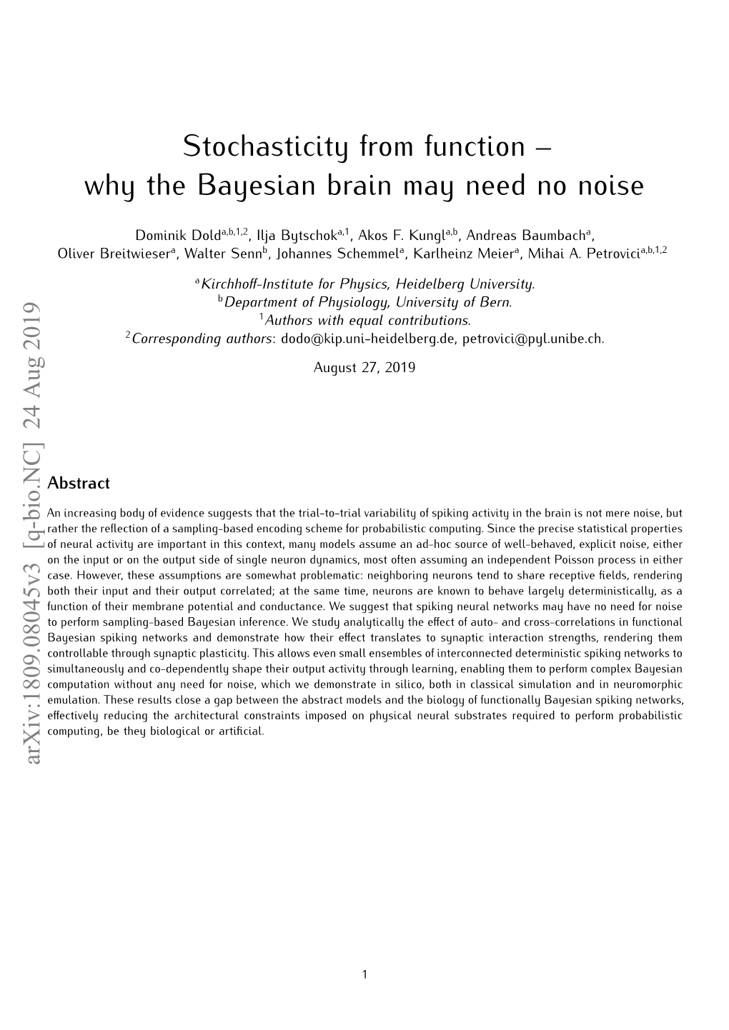 Why the Bayesian Brain May Need No Noise