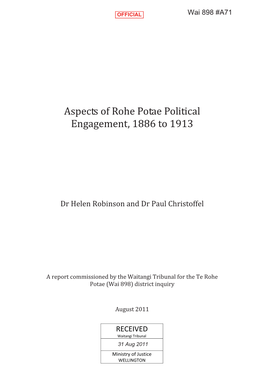 Aspects of Rohe Potae Political Engagement, 1886 to 1913