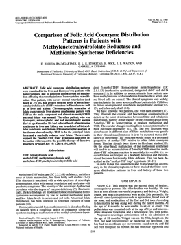 Comparison of Folic Acid Coenzyme Distribution Patterns in Patients with Methylenetetrahydrofolate Reductase and Methionine Synthetase Deficiencies