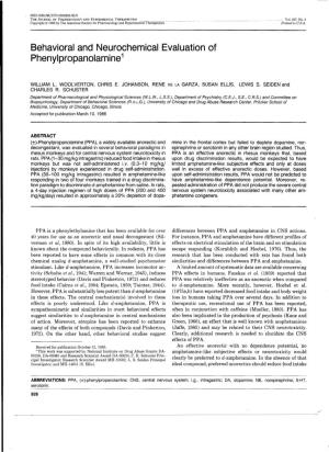 Behavioral and Neurochemical Evaluation of Phenylpropanolamine 1