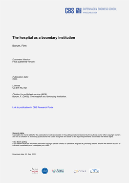 The Hospital As a Boundary Institution