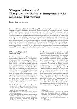 Thoughts on Meroitic Water Management and Its Role in Royal Legitimization