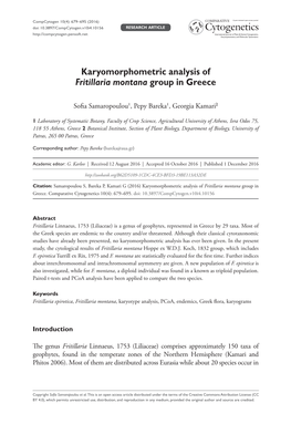 Karyomorphometric Analysis of Fritillaria Montana Group in Greece
