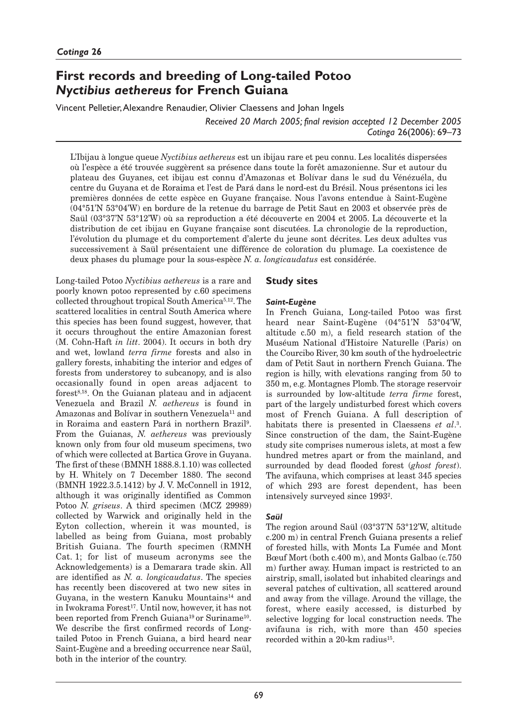 First Records and Breeding of Long-Tailed Potoo Nyctibius