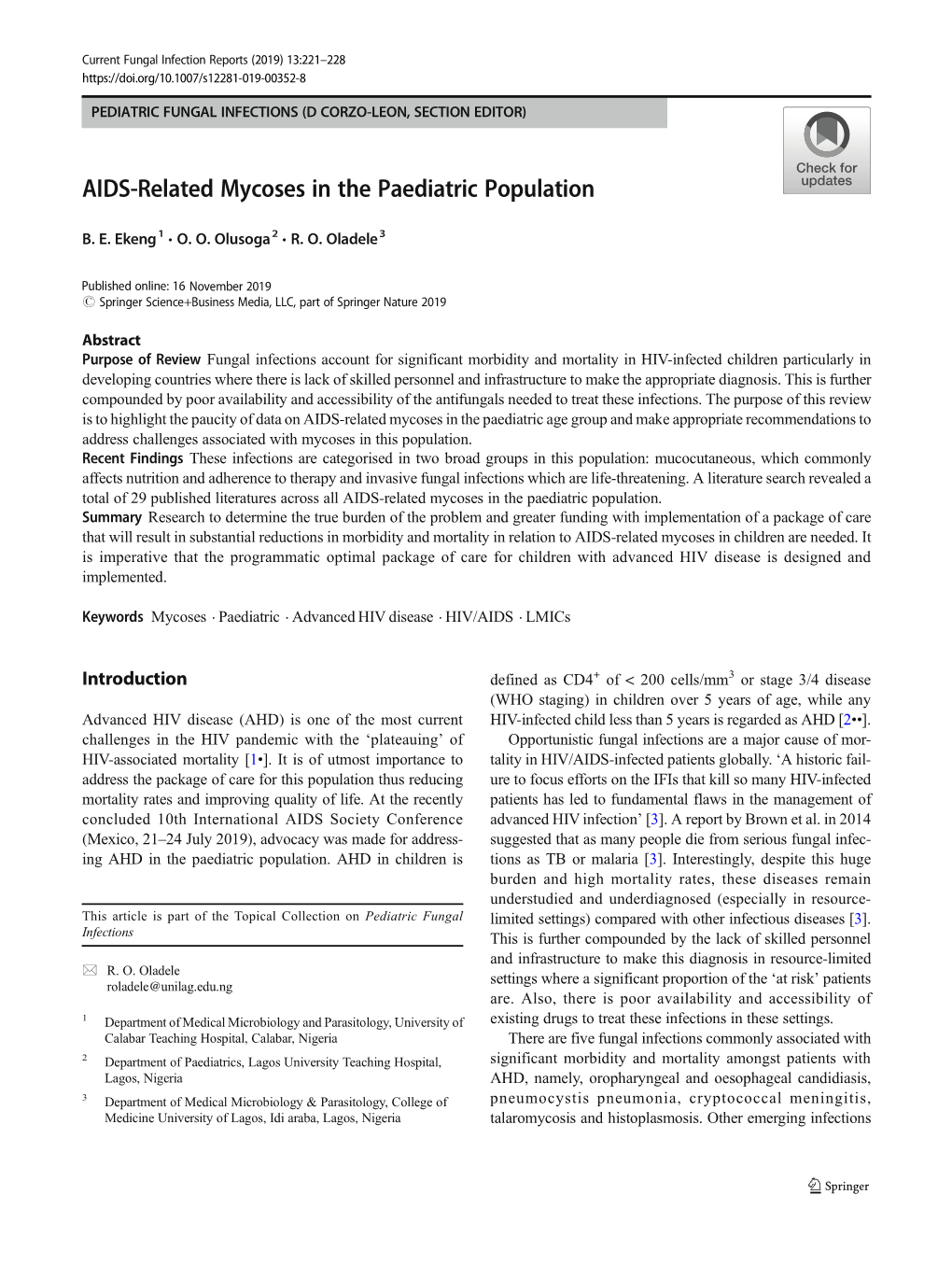 AIDS-Related Mycoses in the Paediatric Population