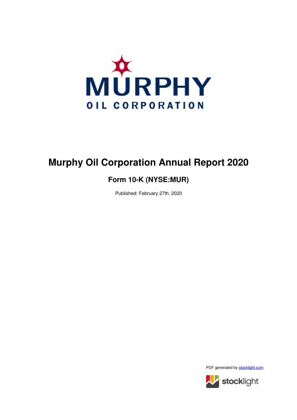 Murphy Oil Corporation Annual Report 2020