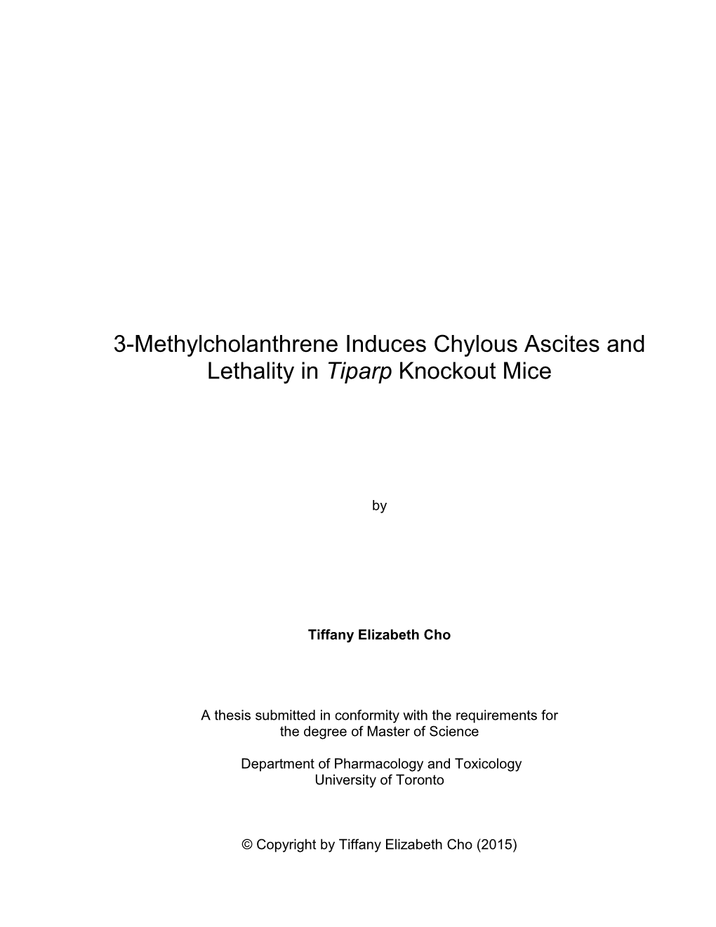 3-Methylcholanthrene Induces Chylous Ascites and Lethality in Tiparp Knockout Mice