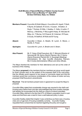 Minutes of Special Meeting of Kildare County Council 110416